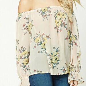 Forever 21 Cream & Yellow Floral Print Top